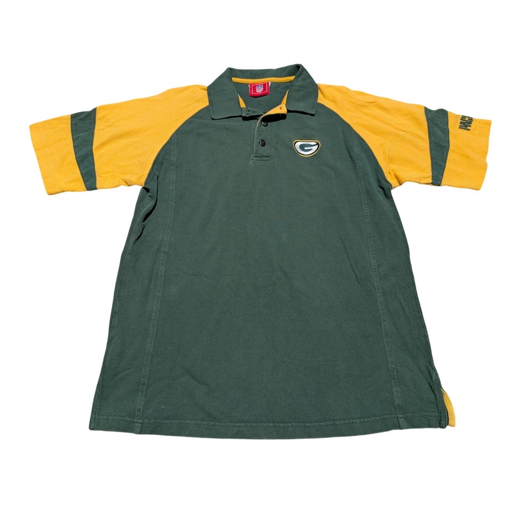 VTG 90'S NFL Green Bay Packers Polo Shirt Mens Green Gold Colorblock Embroider L